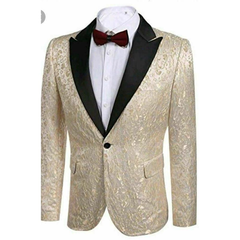 Coofandy Luxury Fashion Modern Men's Suits Cream Jacquard print Sz L NWT!
